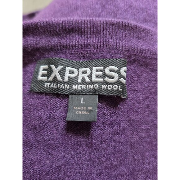 Express Italian Merino Wool Purple V-Neck Sweater L - Picture 4 of 6